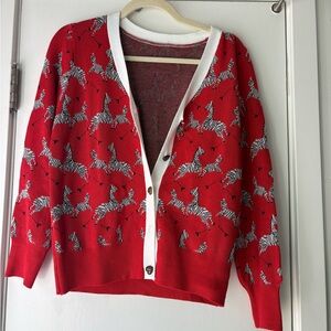 Red Zebra Patterned Women's cardigan